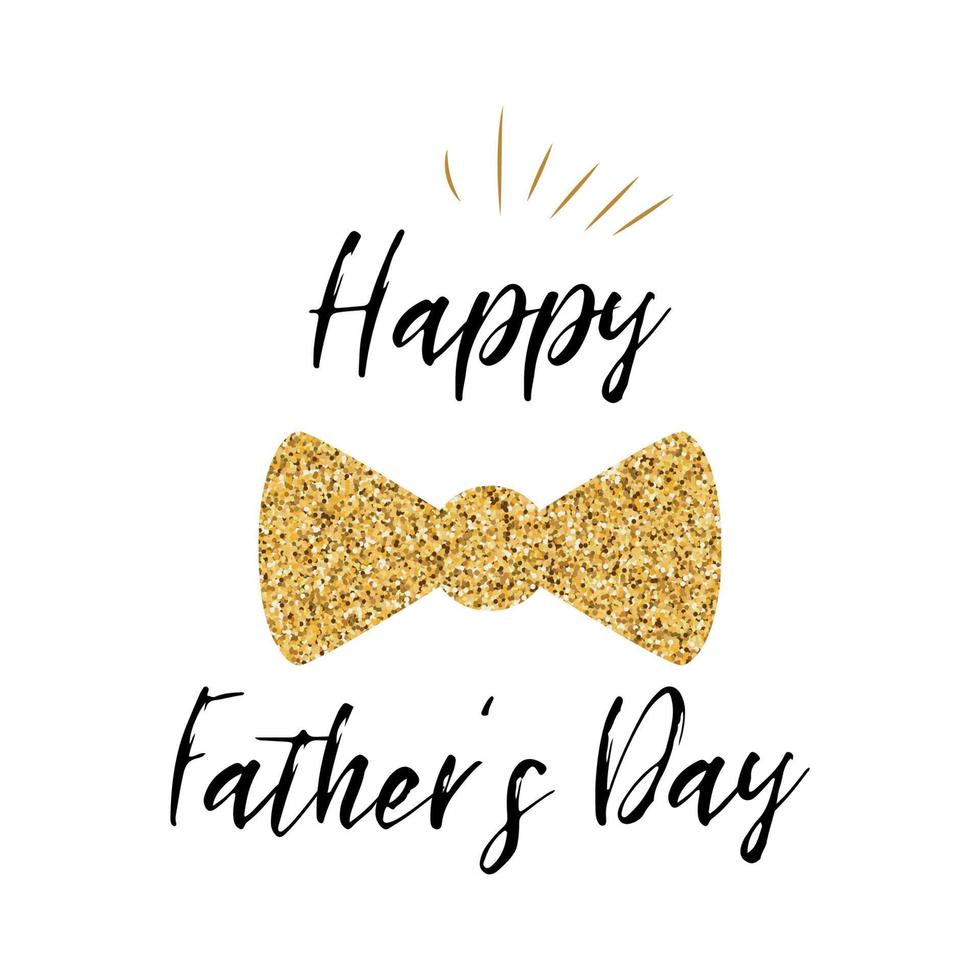 Fathers day banner design with lettering, golden bow tie butterfly. Gentleman style template card sign poster logo. Text Happy Father's Day isolated on white. Vector illustration