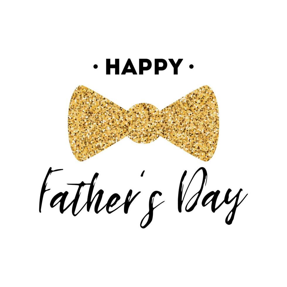 Fathers day banner design with lettering, golden bow tie butterfly. Gentleman style template card sign poster logo. Text Happy Father's Day isolated on white. Vector illustration