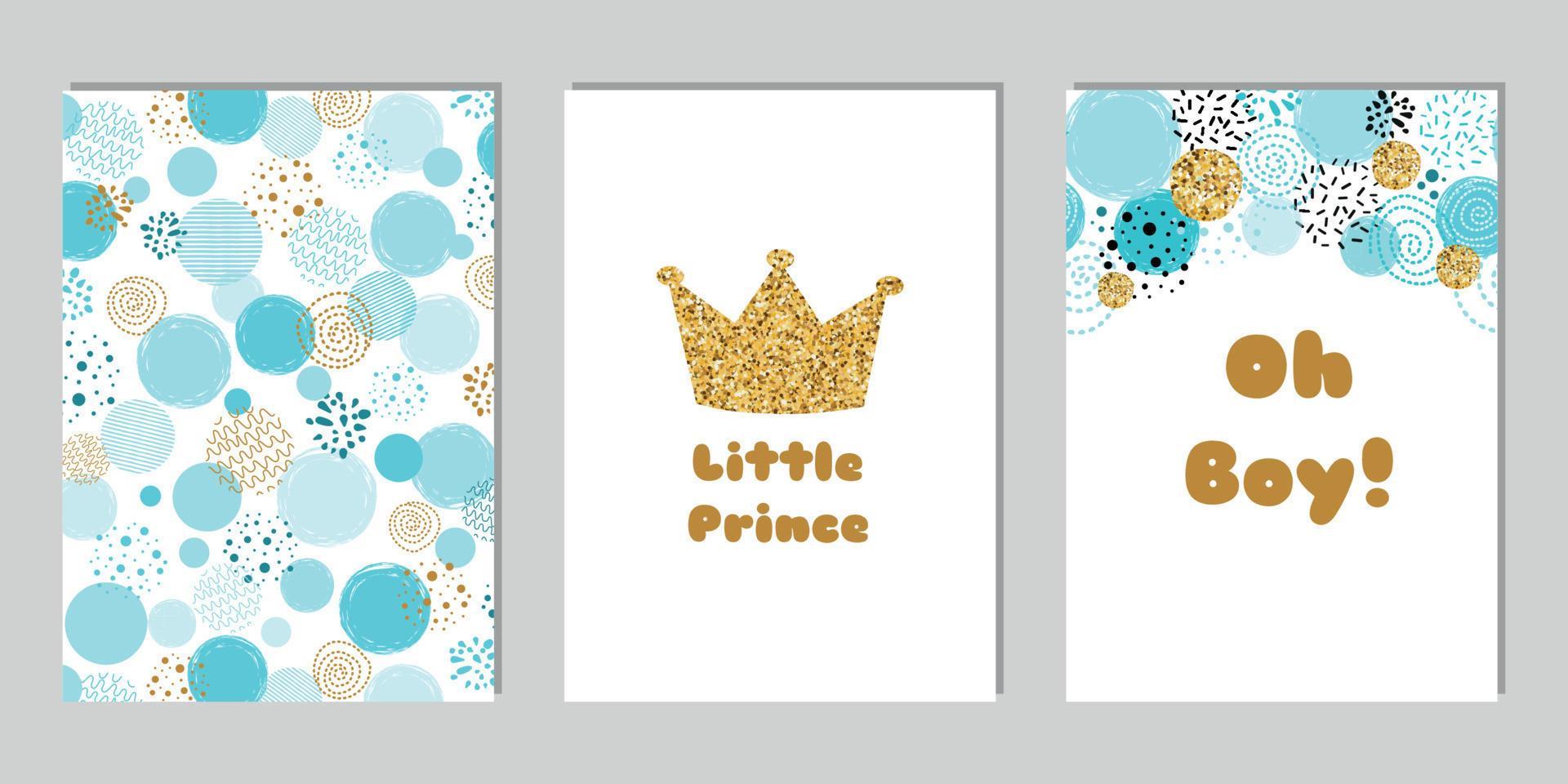 Little prince Baby shower card template set. Oh Boy blue invitation design for baby shower party