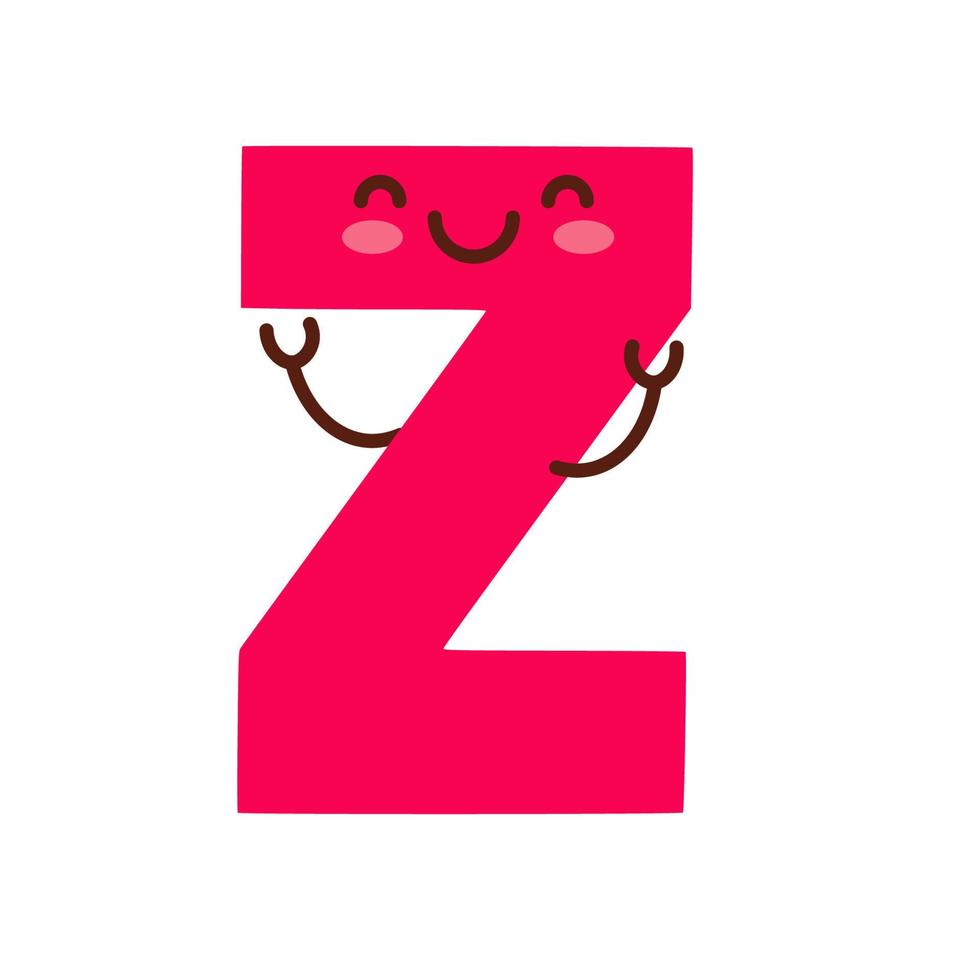 Letter Z. Funny character with cute face. vector