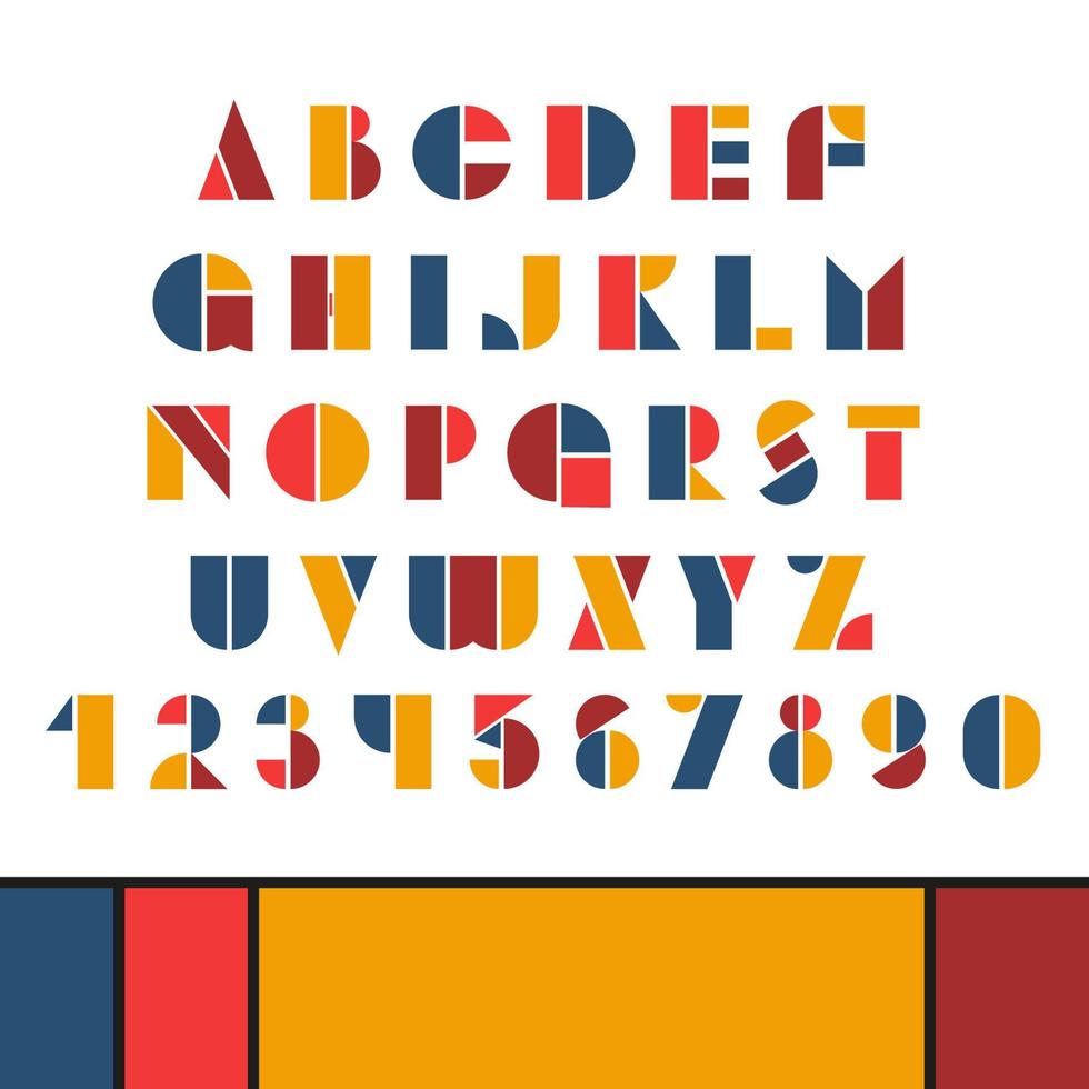 Bauhaus style letters and numbers set. Modern typography. vector