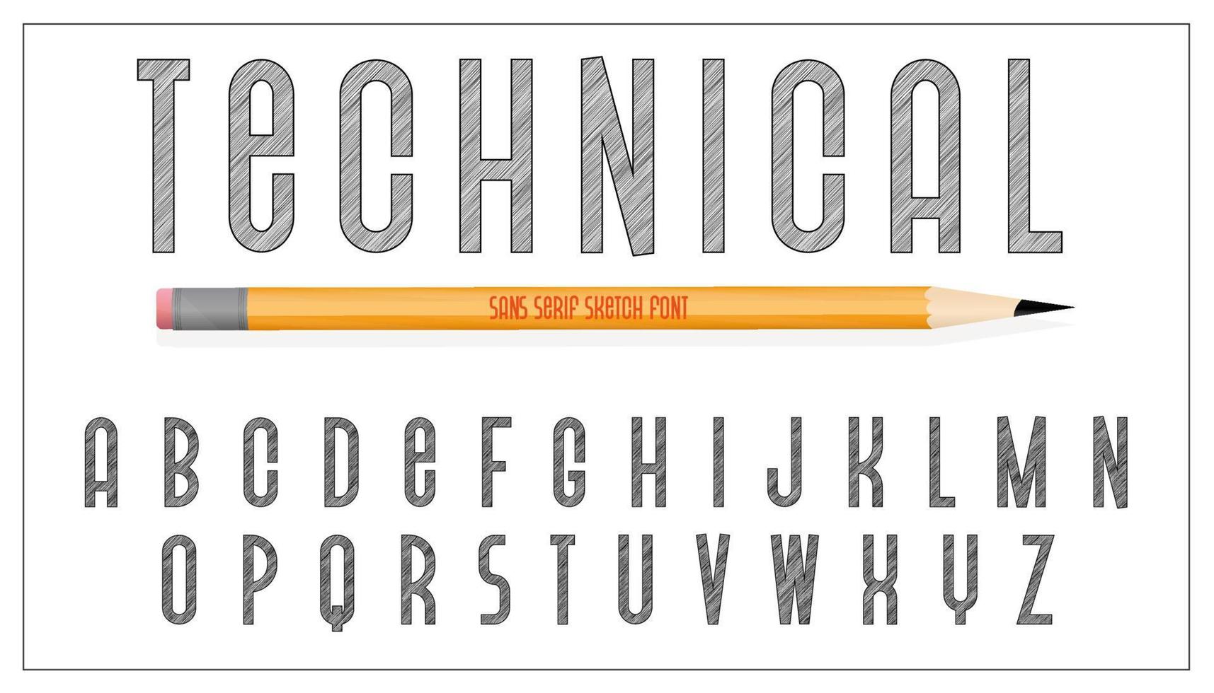 Technical architectural font. Capital sans serif letters alphabet. vector