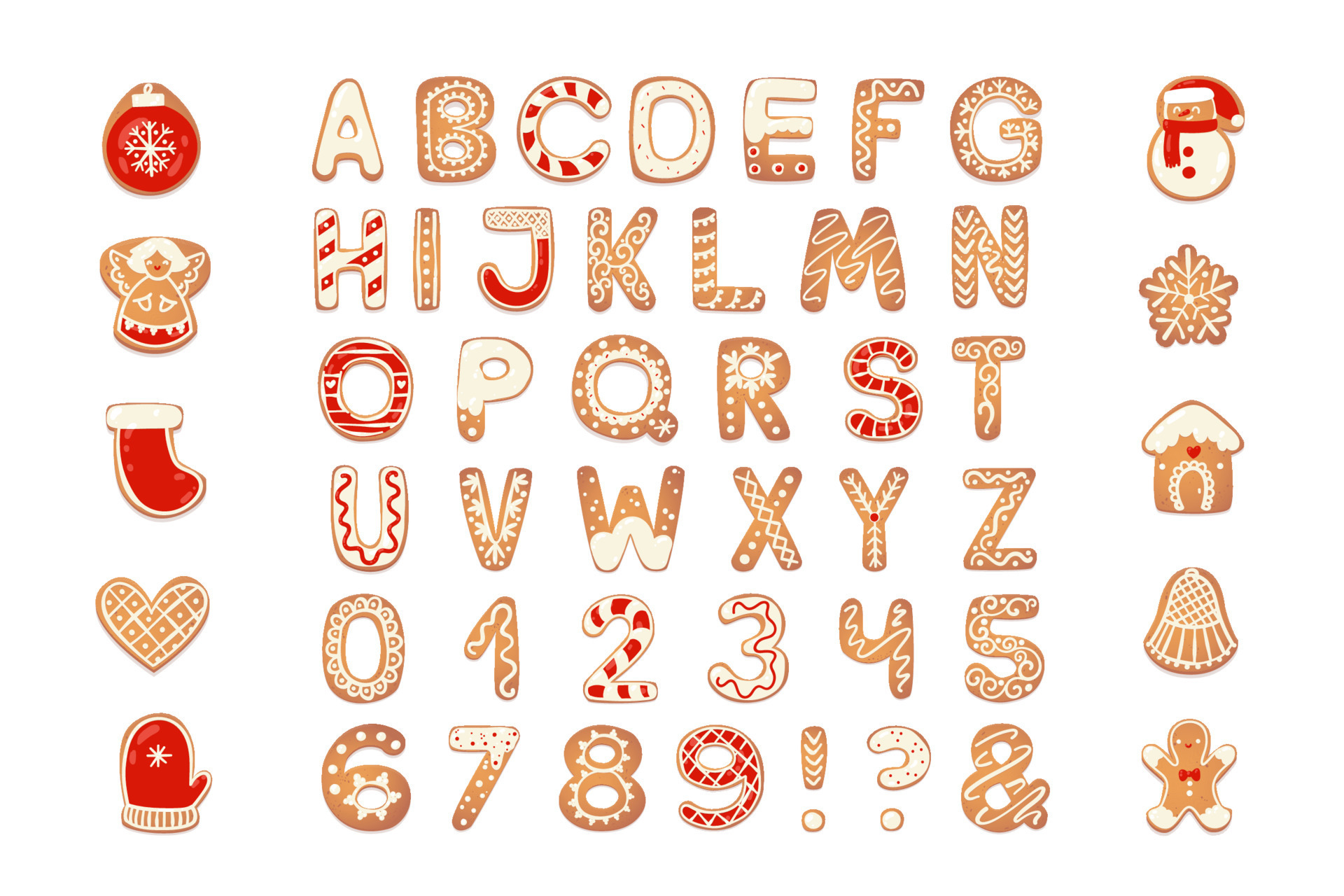 Christmas gingerbread cookies alphabet with figures. Biscuit letters ...