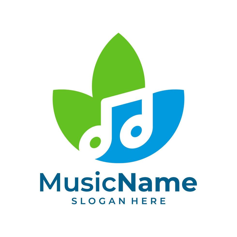 Music Leaf Logo Vector Icon Illustration. Leaf Music logo design template