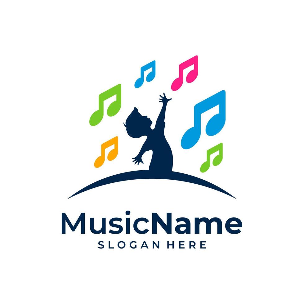 Music Kids Logo Vector Icon Illustration. Child Music logo design template