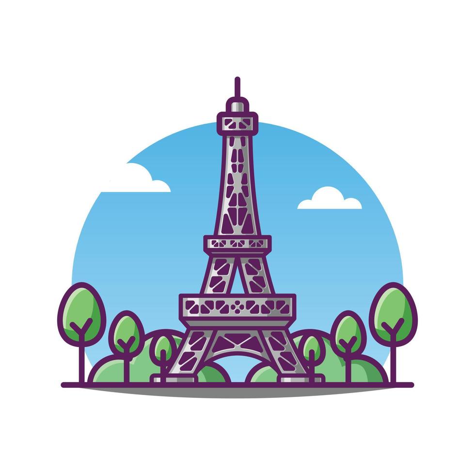 Illustration Of Eiffel Tower Vector Cartoon France Famous Landmark Historical Building.