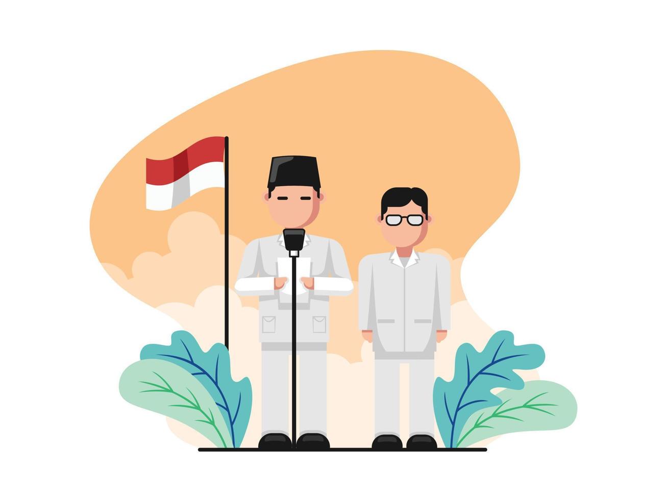 Illustration Flat design of The Proclaimer with Indonesian flag - flat design vector illustration