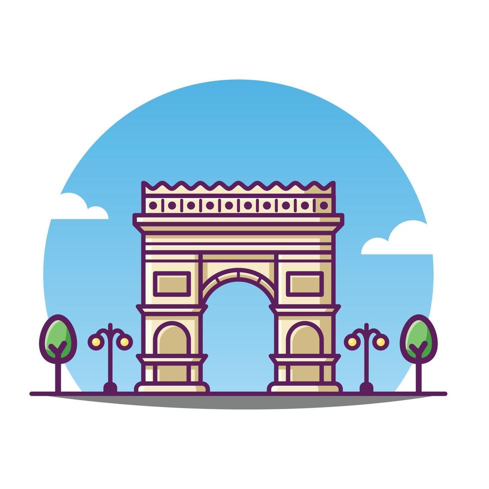 Illustration Of Arc De Triomphe Vector Cartoon France Famous Landmark Historical Building.