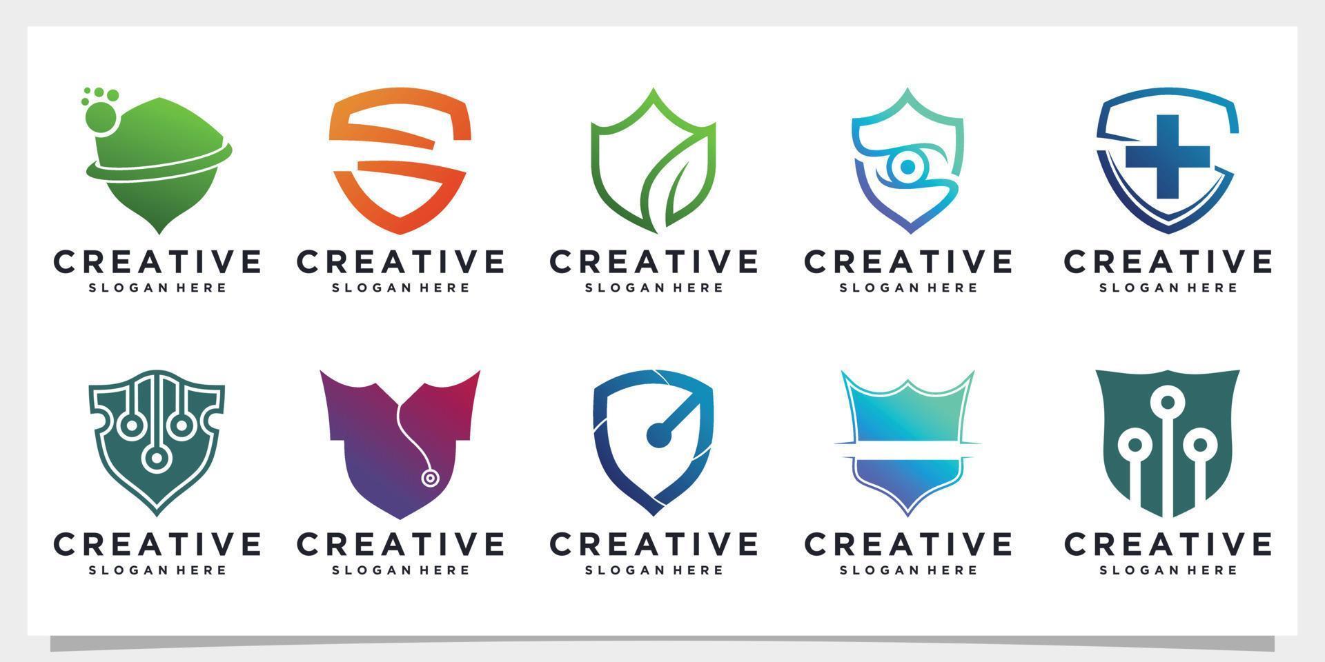 Set bundle shiled logo design with concept unique Premium Vector