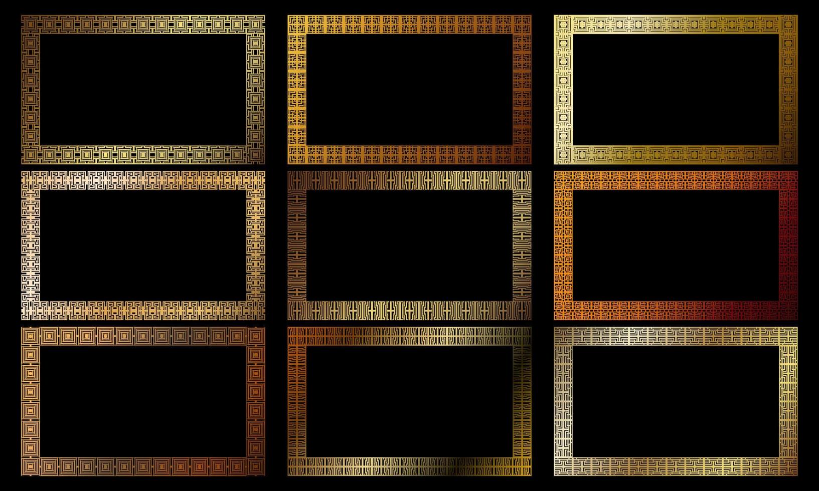 set of rectangular gold frames. vector illustration