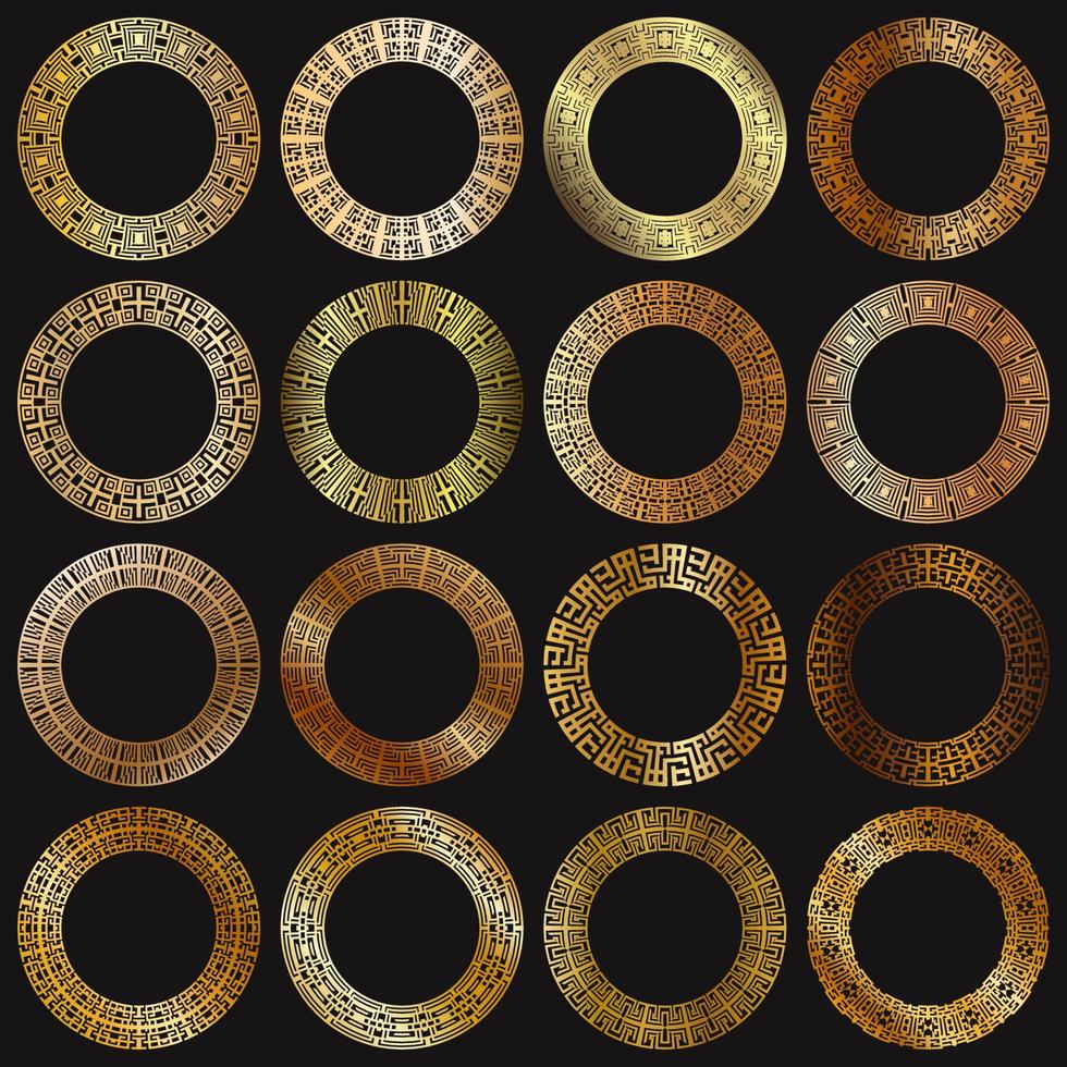 Gold round border set. Oriental motif gold frame. Gold geometric round icon vector