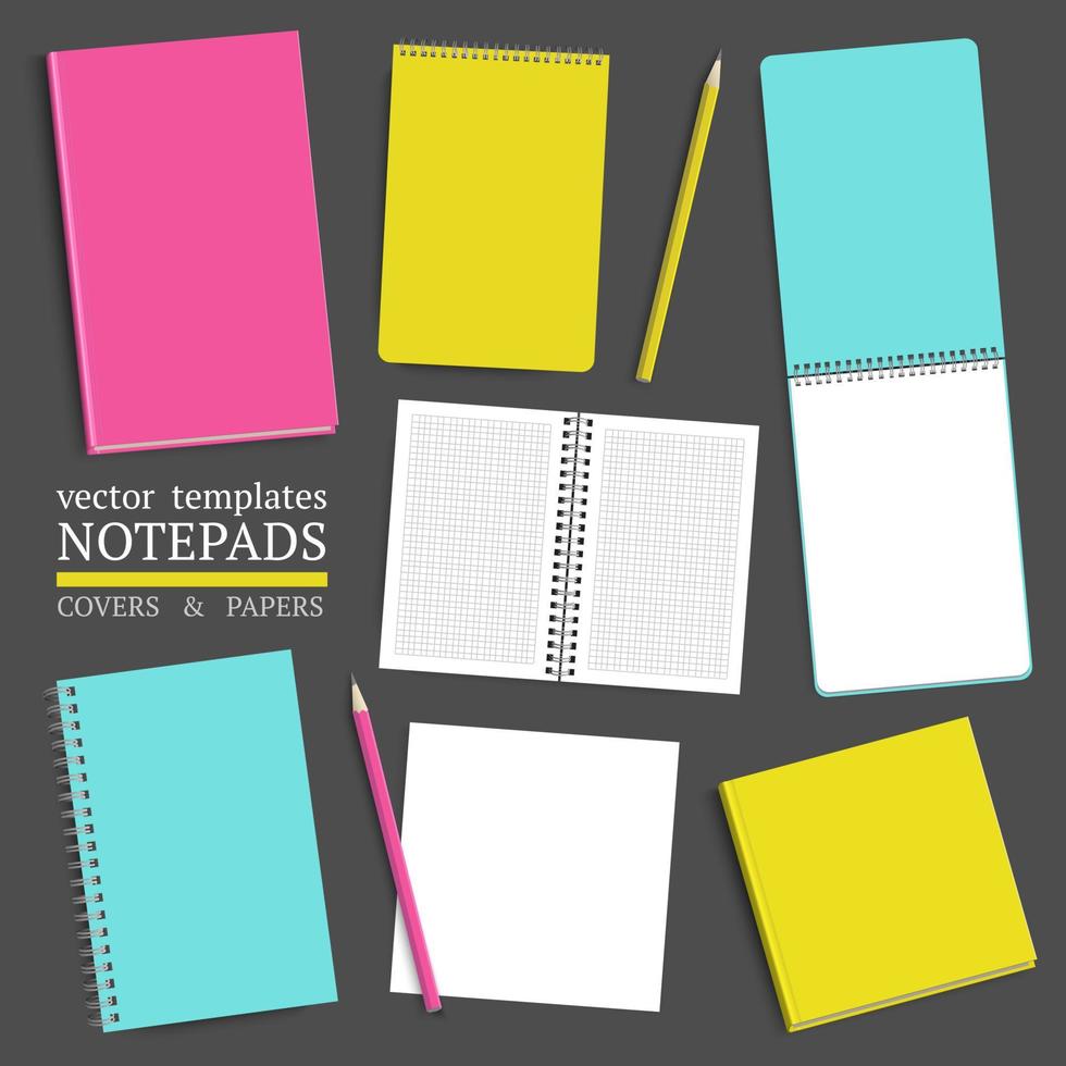 Template of notebook cover and papers. vector