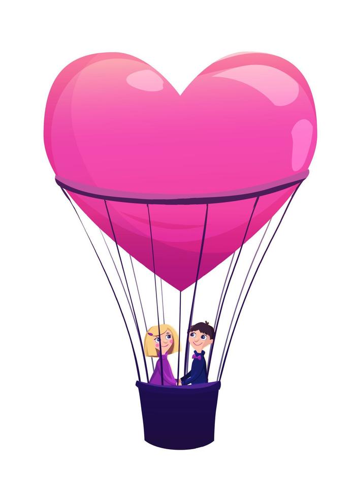 Two lovers in balloon on white background. vector