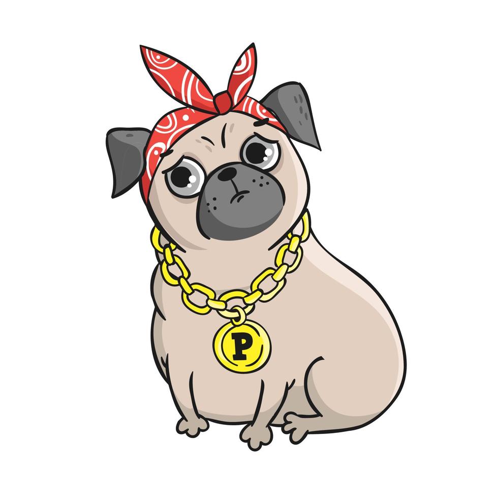 pug lindo aislado sobre fondo blanco. vector