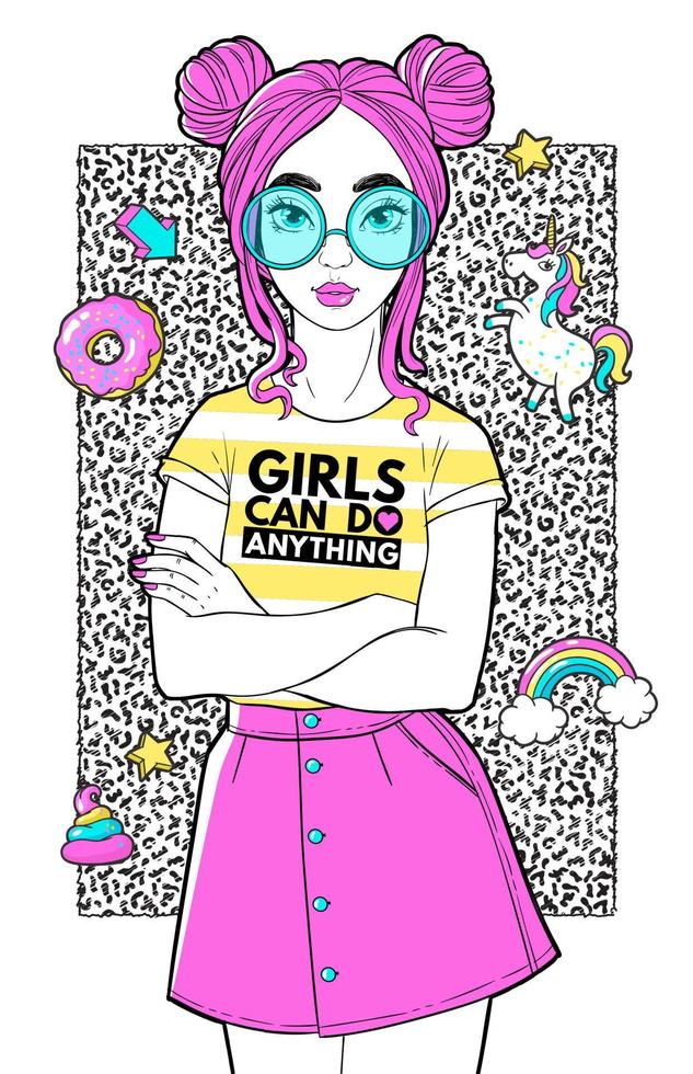 Beatiful girl with fashion patches. vector