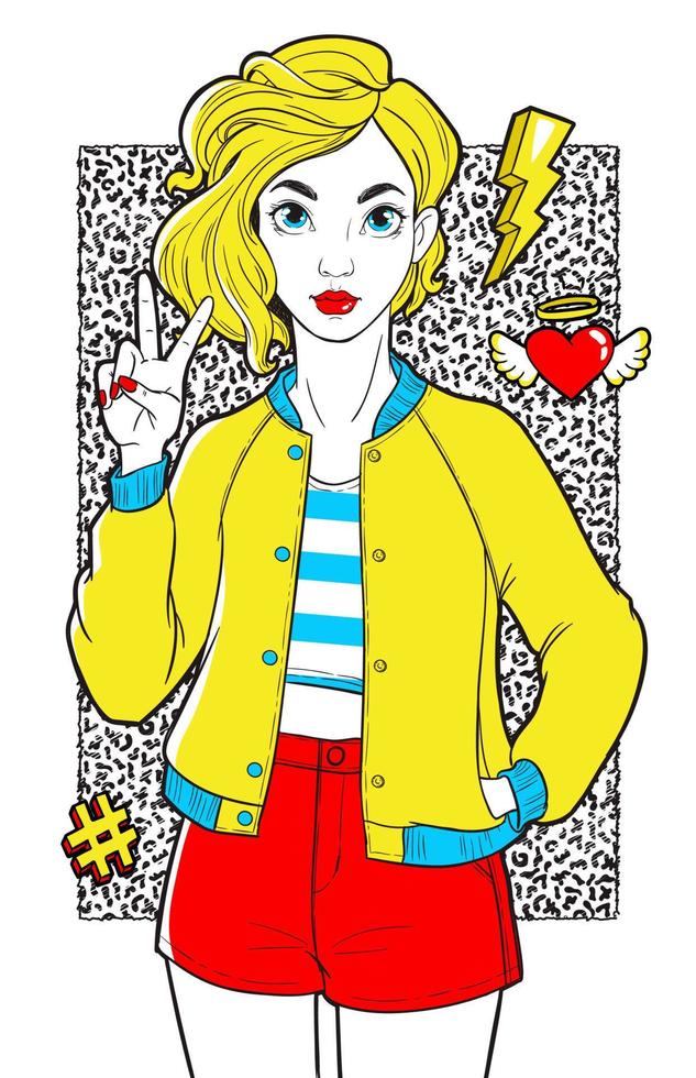Beatiful girl with fashion patches. vector