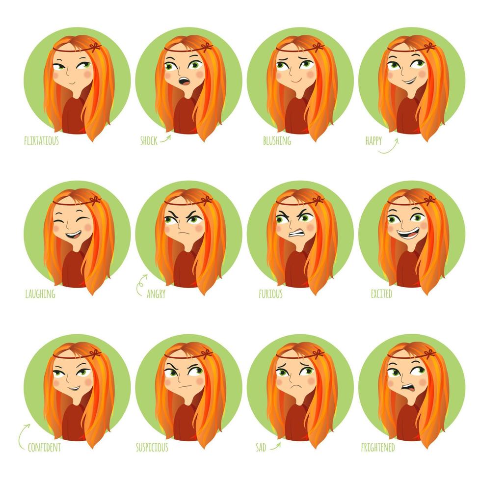 Girls facial expressions. vector