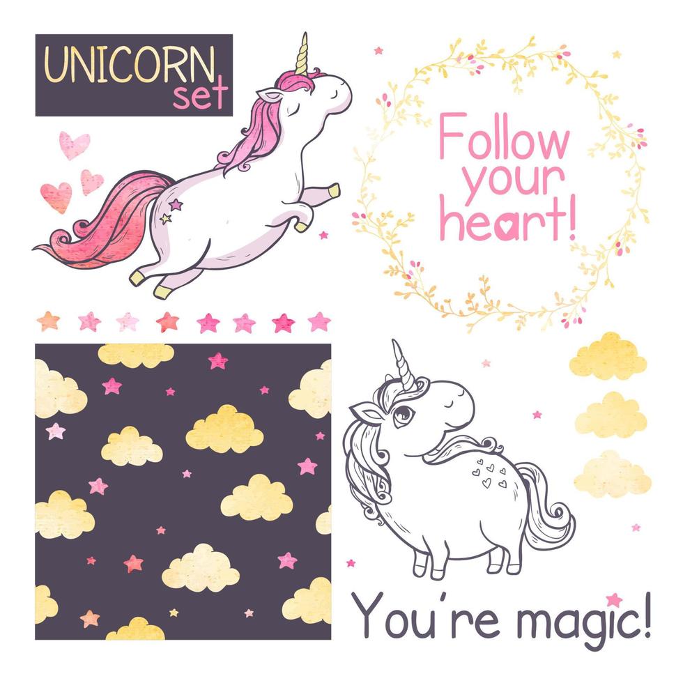 Unicorns. Vector set.