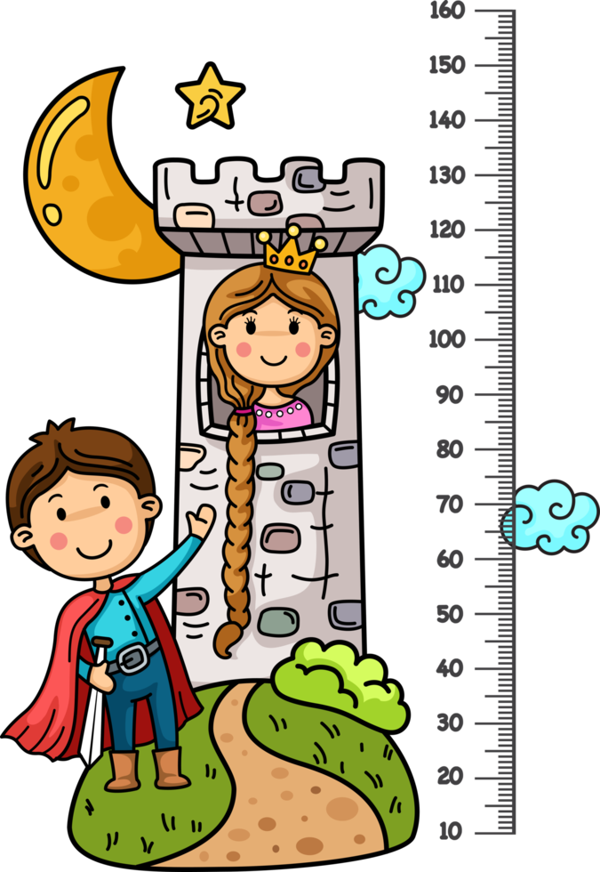 Meter wall with fairytale.The princess with the long hair illustration png