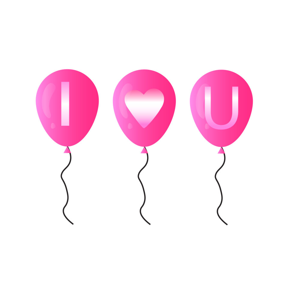 pink balloon expressions of love ,I love you to someone. In isolation with a transparent background, a romantic wedding greeting card. png
