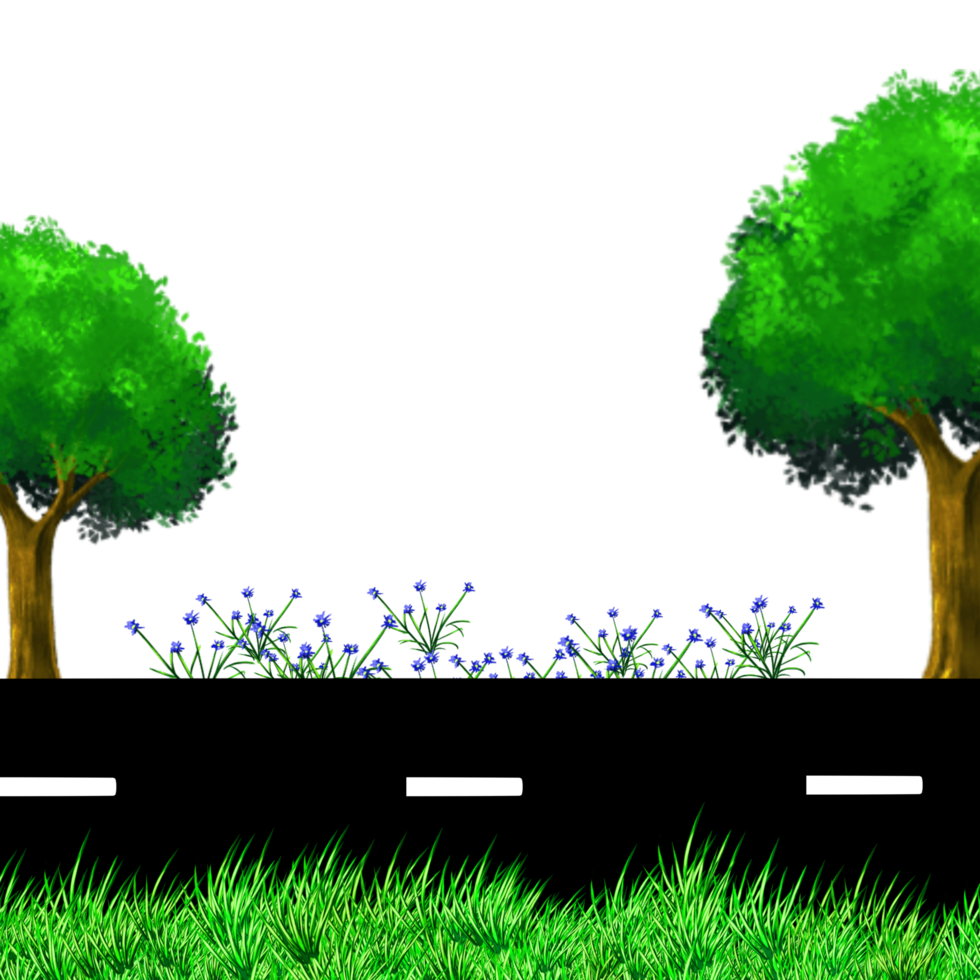 public road with trees and grass png