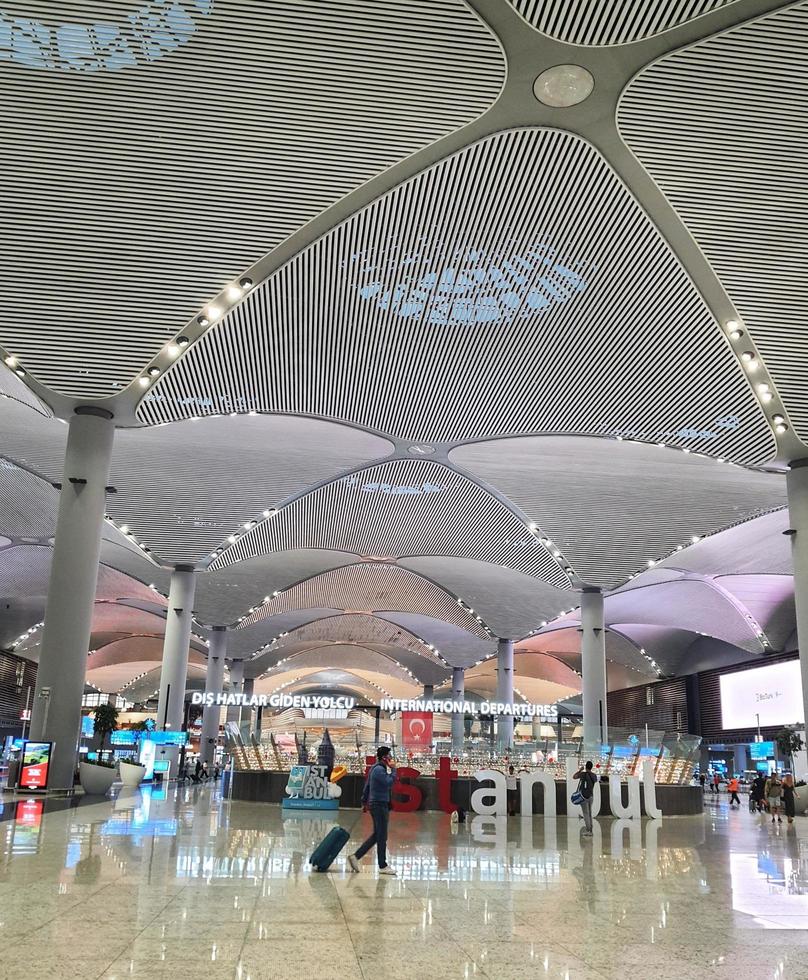 Istanbul, Turkey in July 2022. The condition of a flight departure hall at Istanbul Airport at night, looks quite deserted because the plane lands in the early hours of the morning, photo