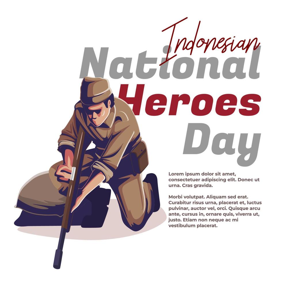 Indonesian Hero's Day illustration about a soldier carrying a weapon vector