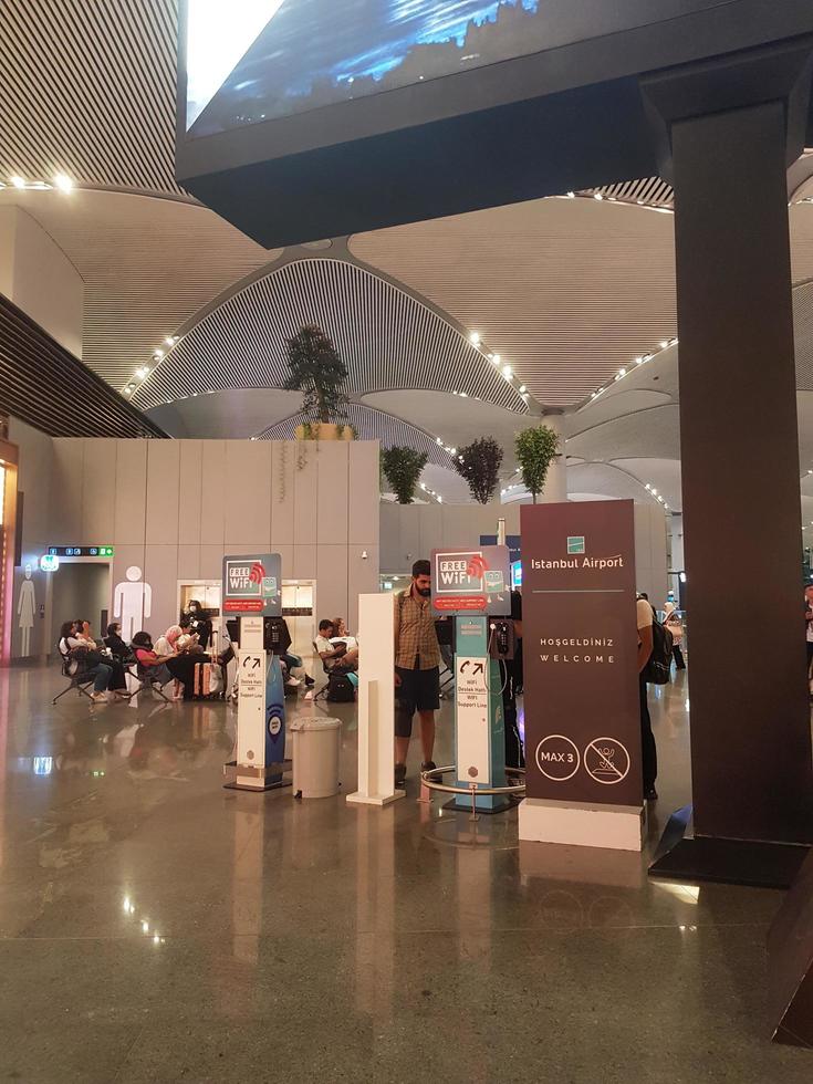 Istanbul, Turkey in July 2022. The condition of a flight departure hall at Istanbul Airport at night, looks quite deserted because the plane lands in the early hours of the morning, photo