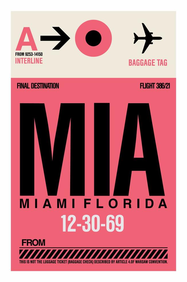 Airport Airline Luggage Bag Baggage Tags Tickets Miami vector