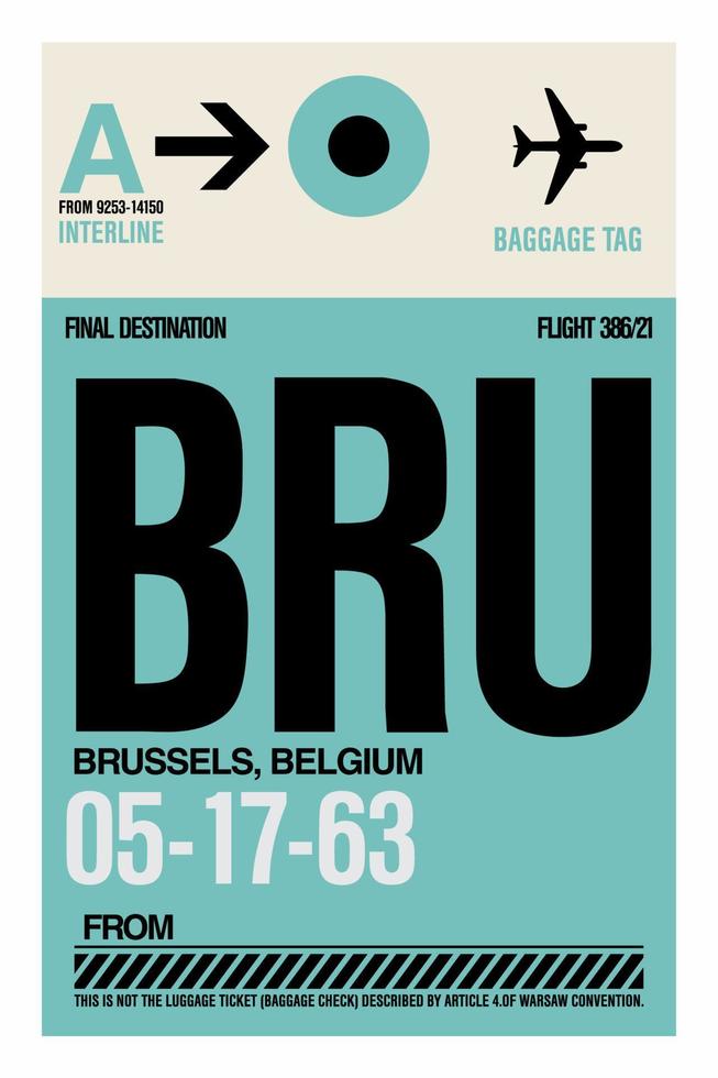 Airport Airline Luggage Bag Baggage Tags Tickets Brussels vector