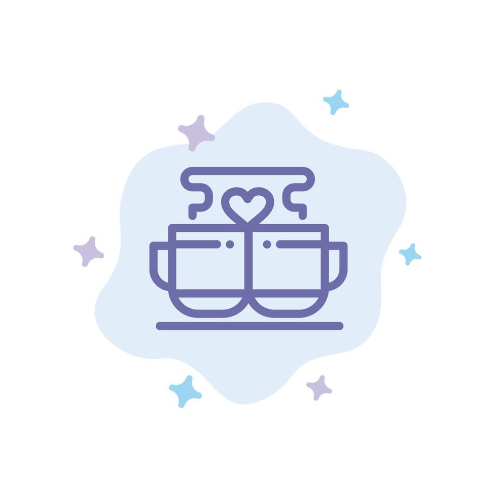 Cup Coffee Love Heart Valentine Blue Icon on Abstract Cloud Background vector