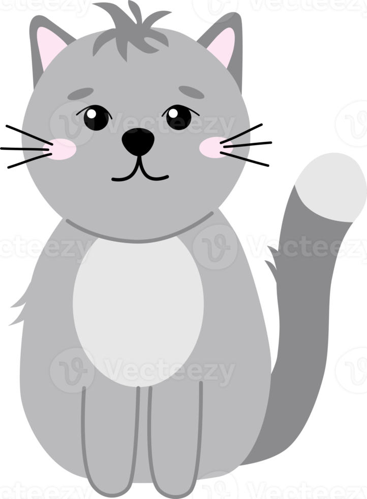 chat gris dessin animé mignon png