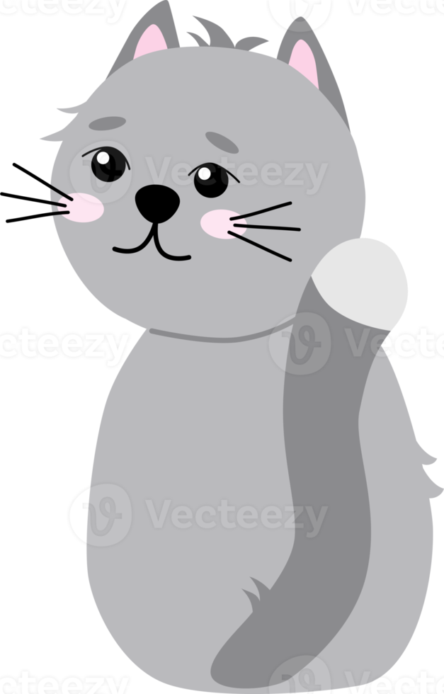 chat gris dessin animé mignon png