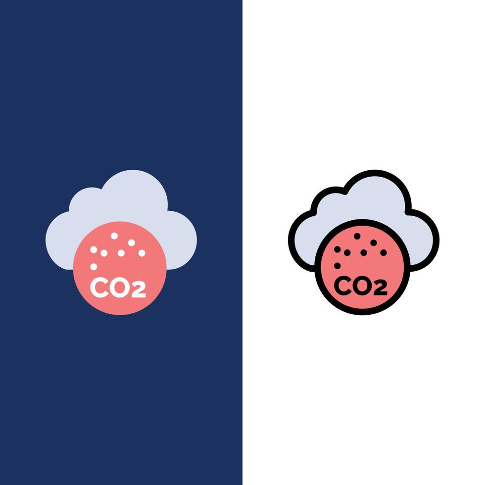 Air Carbone Dioxide Co2 Pollution  Icons Flat and Line Filled Icon Set Vector Blue Background