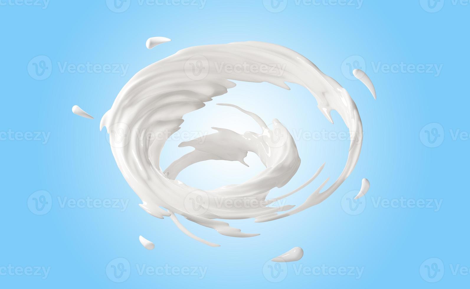 3d milk ripple whirlpool splash  isolated on blue background. 3d render illustration, include clipping path photo