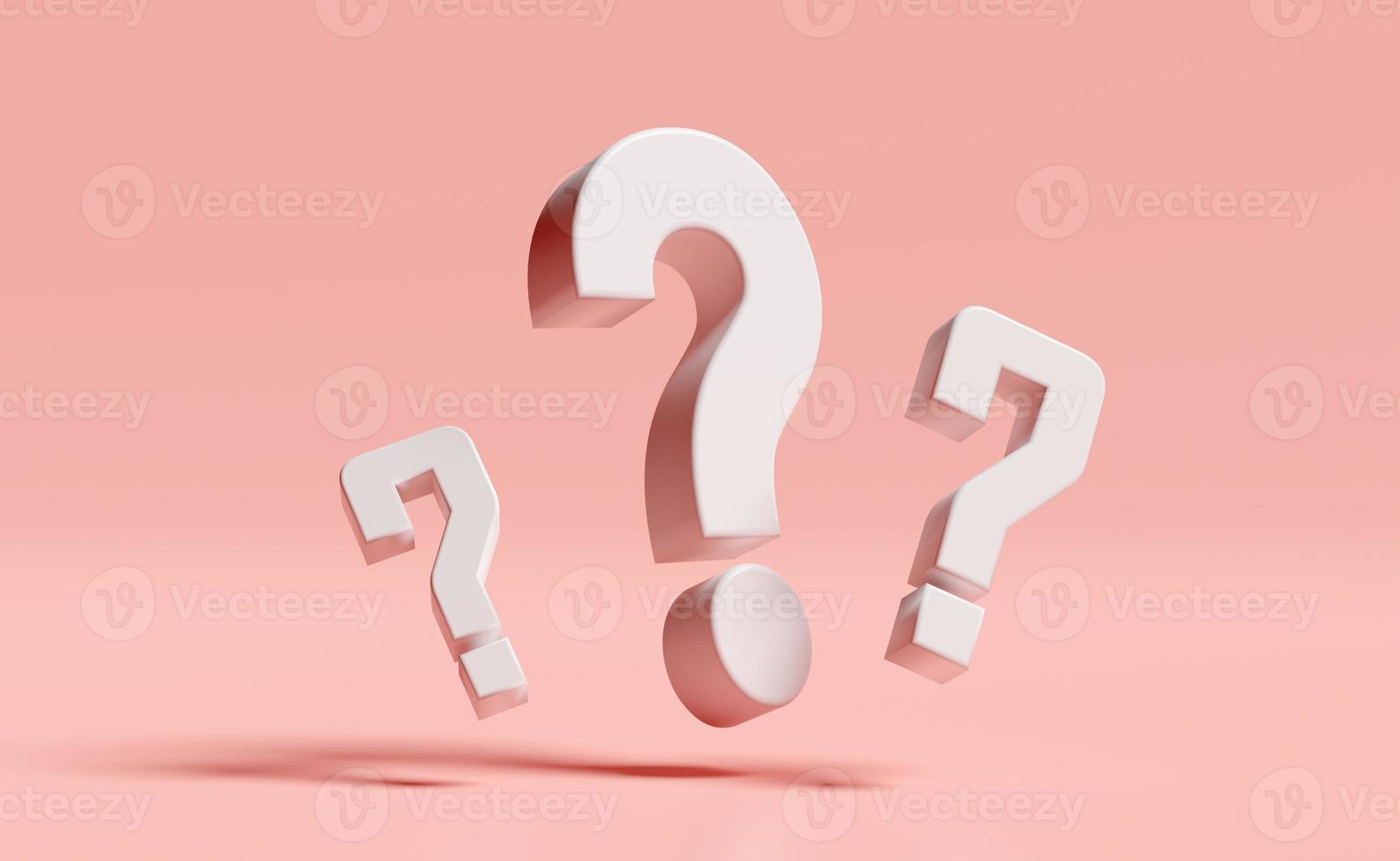 3d white question mark symbol icon isolated on pink background. FAQ or frequently asked questions, minimal concept, 3d render illustration, clipping path photo