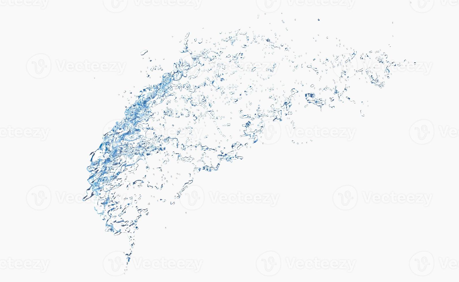 3d clear blue water scattered around, water splash transparent, isolated on white background. 3d render illustration photo