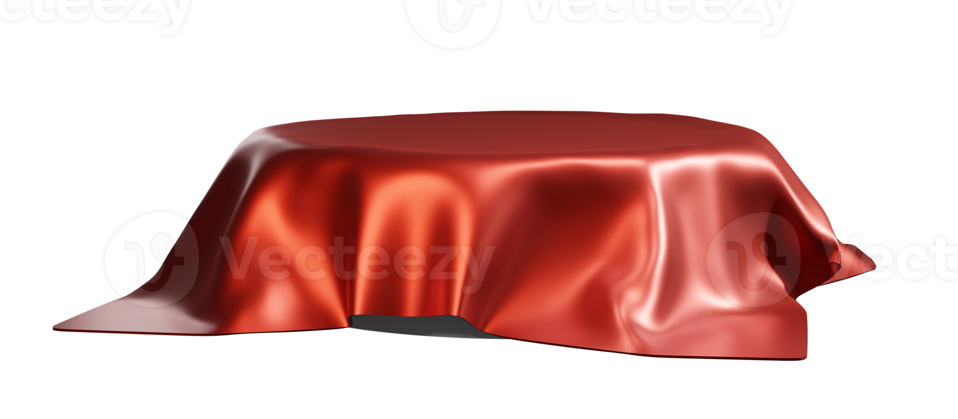 3d rendere di isolato podio con rosso seta coperchio. isolato Prodotto Schermo piattaforma con tessuto. nascondere regalo piedistallo. pubblicità modello modello png