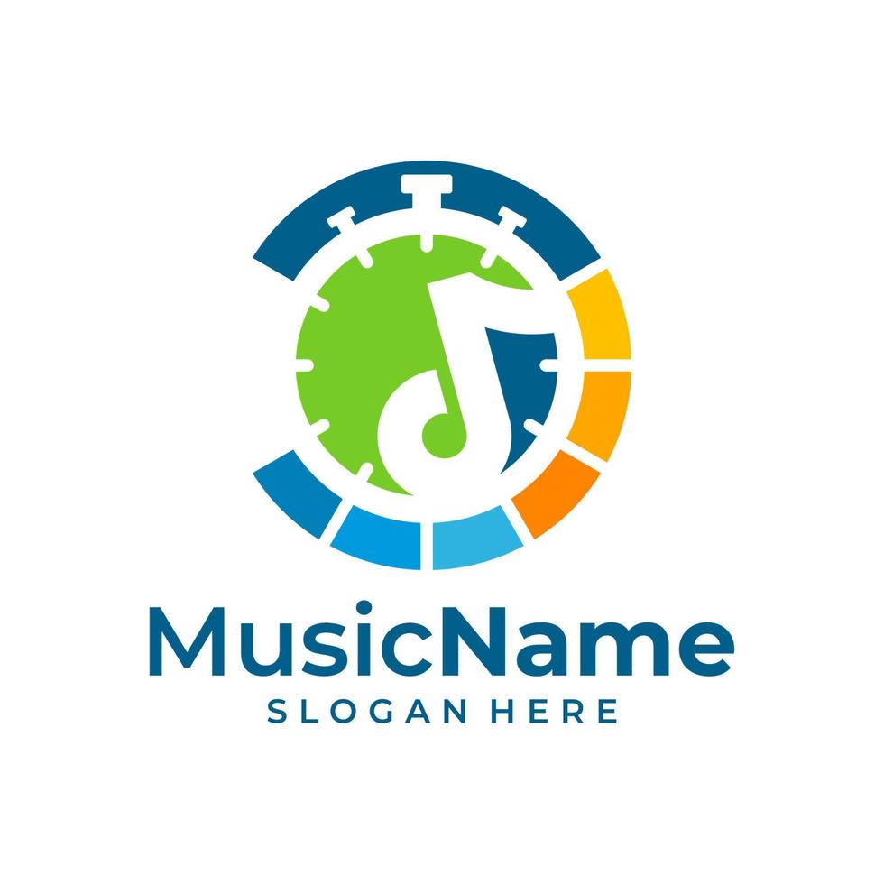 Music Time Logo Vector Icon Illustration. Time Music logo design template