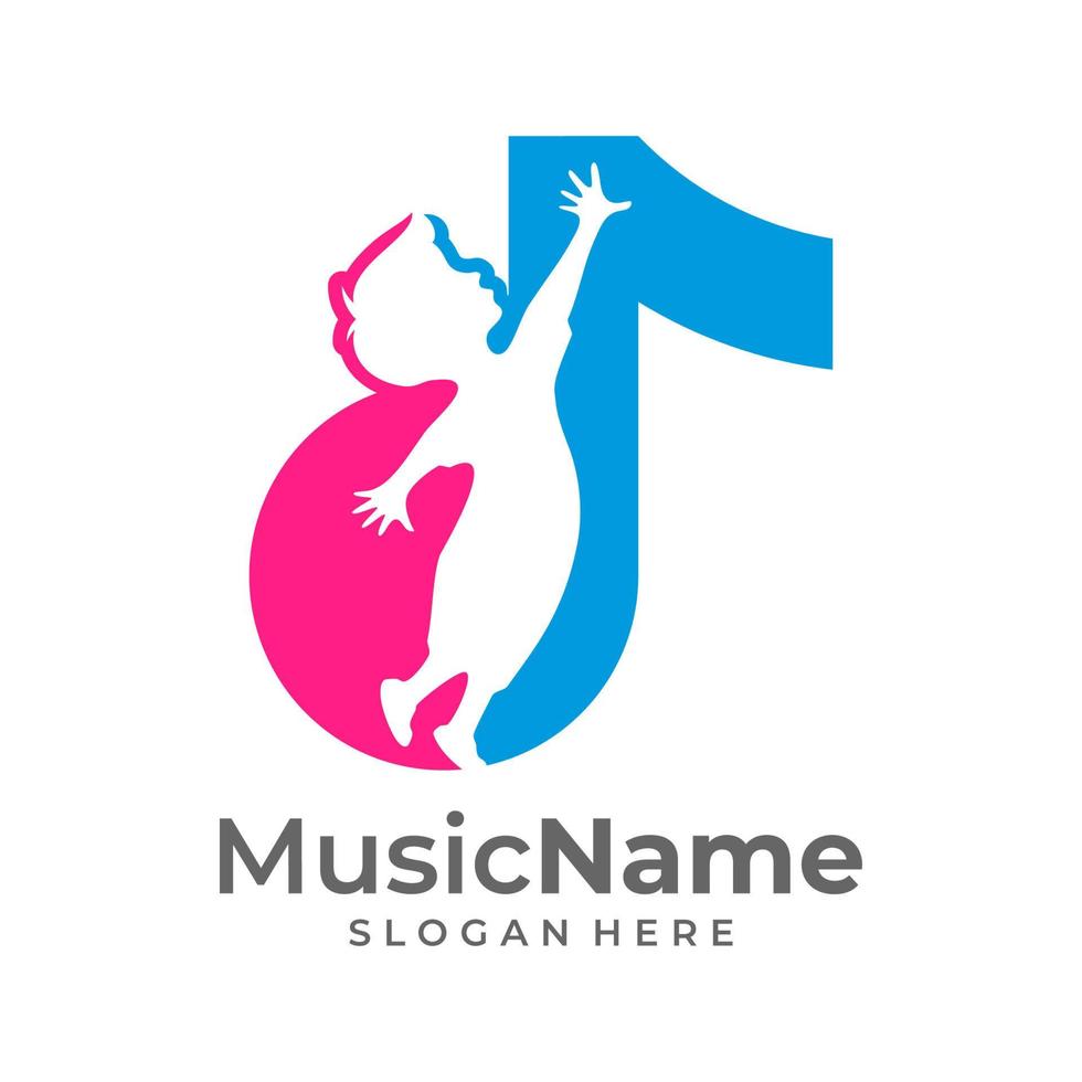 música niños logo vector icono ilustración. plantilla de diseño de logotipo de música infantil