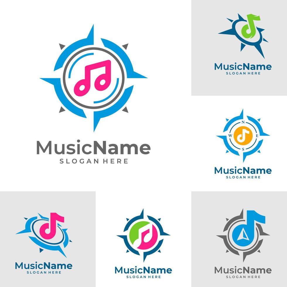 Set of Music Compass Logo Vector Icon Illustration. Compass Music logo design template