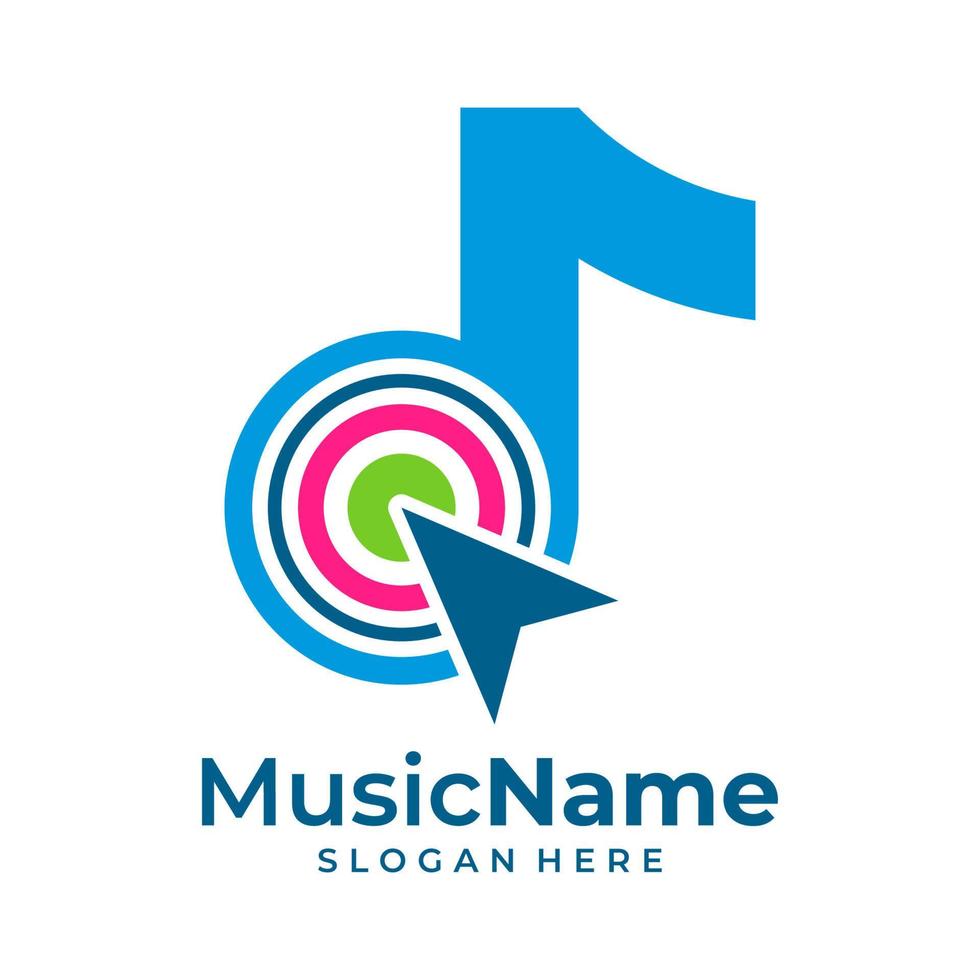 Music Click Logo Vector. Touch Music logo design template vector