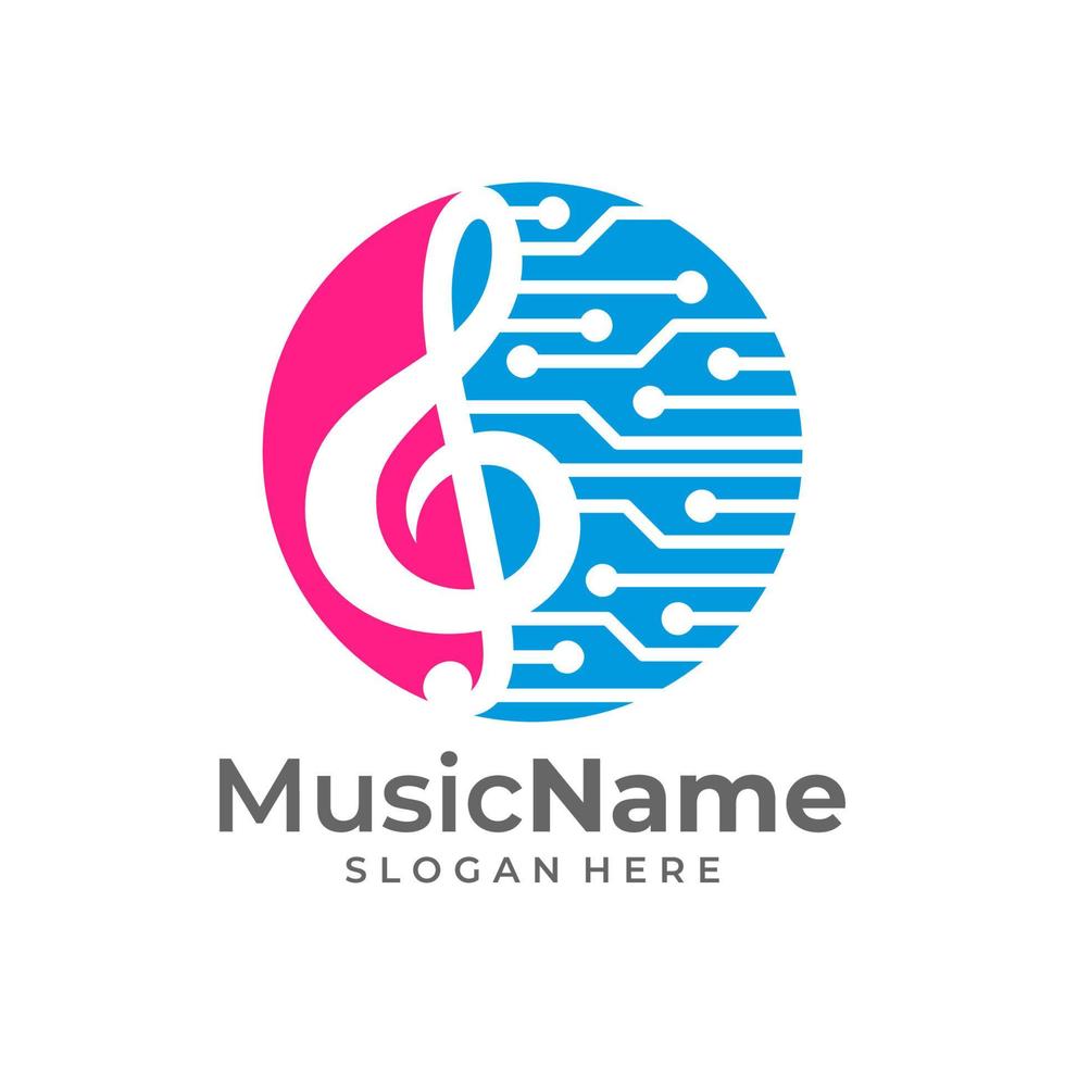 vector de logotipo de música tecnológica. plantilla de diseño de logotipo de música de circuito