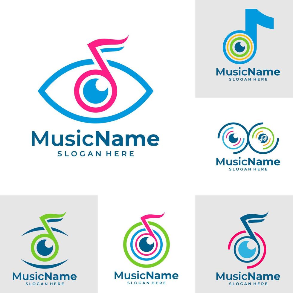 conjunto de vector de logotipo de música ocular. plantilla de diseño de logotipo de ojo de música
