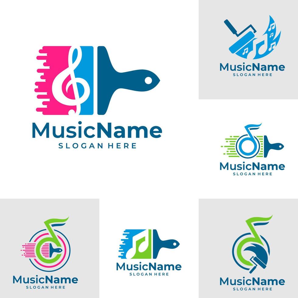 conjunto de vector de logotipo de música de pintura. plantilla de diseño de logotipo de pintura musical