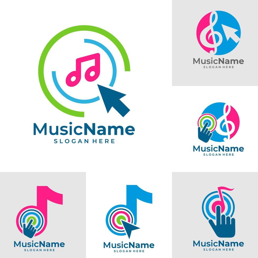 conjunto de vector de logotipo de clic de música. plantilla de diseño de logotipo de música táctil