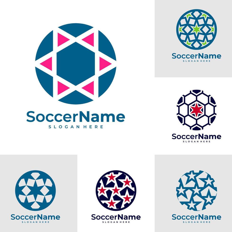conjunto de plantilla de logotipo de fútbol estrella, vector de diseño de logotipo de estrella de fútbol