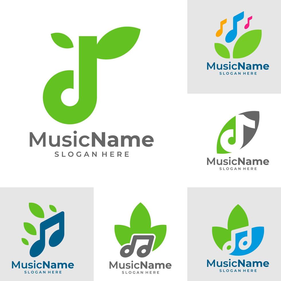 Set of Music Leaf Logo Vector Icon Illustration. Leaf Music logo design template