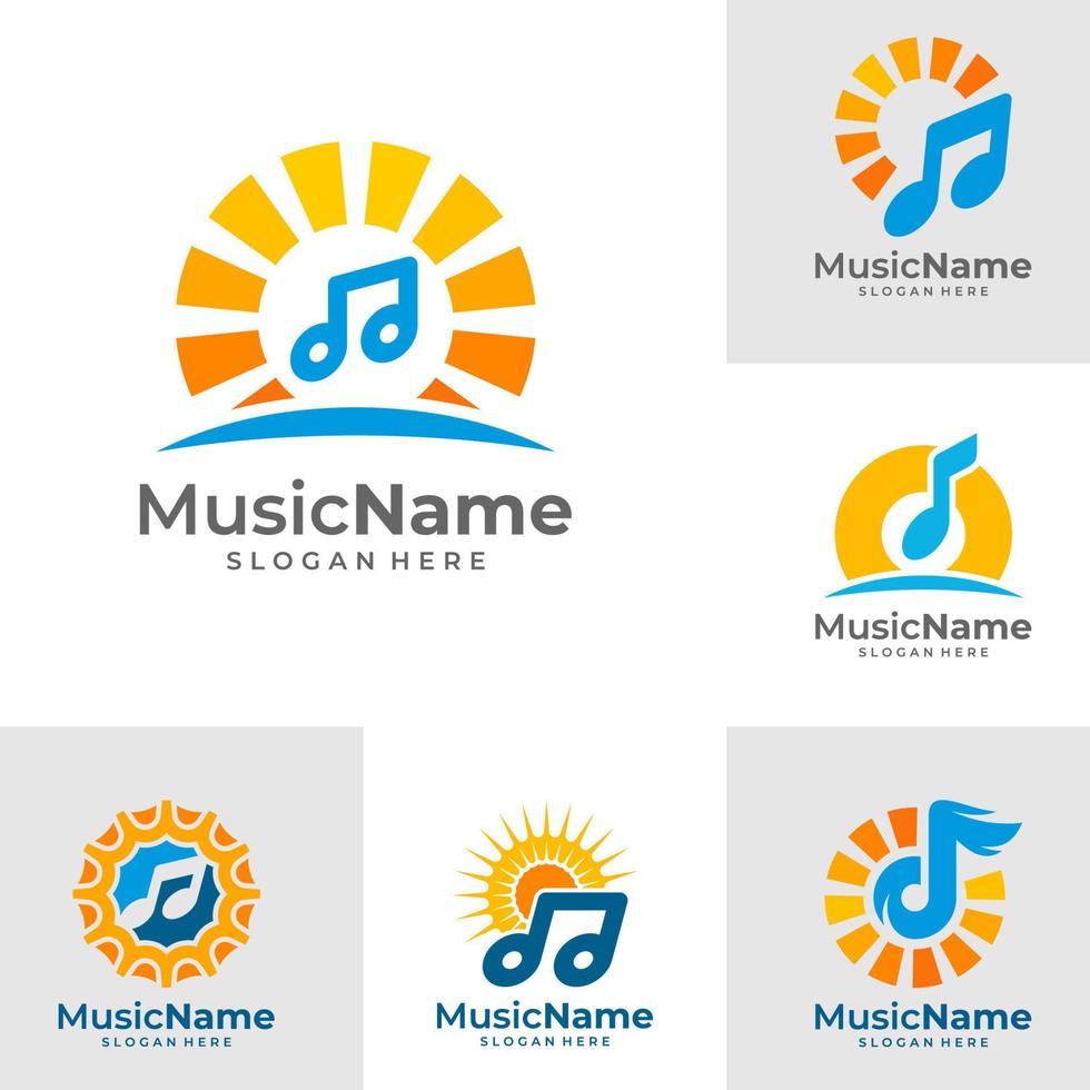 Set of Music Sun Logo Vector Icon Illustration. Sun Music logo design template