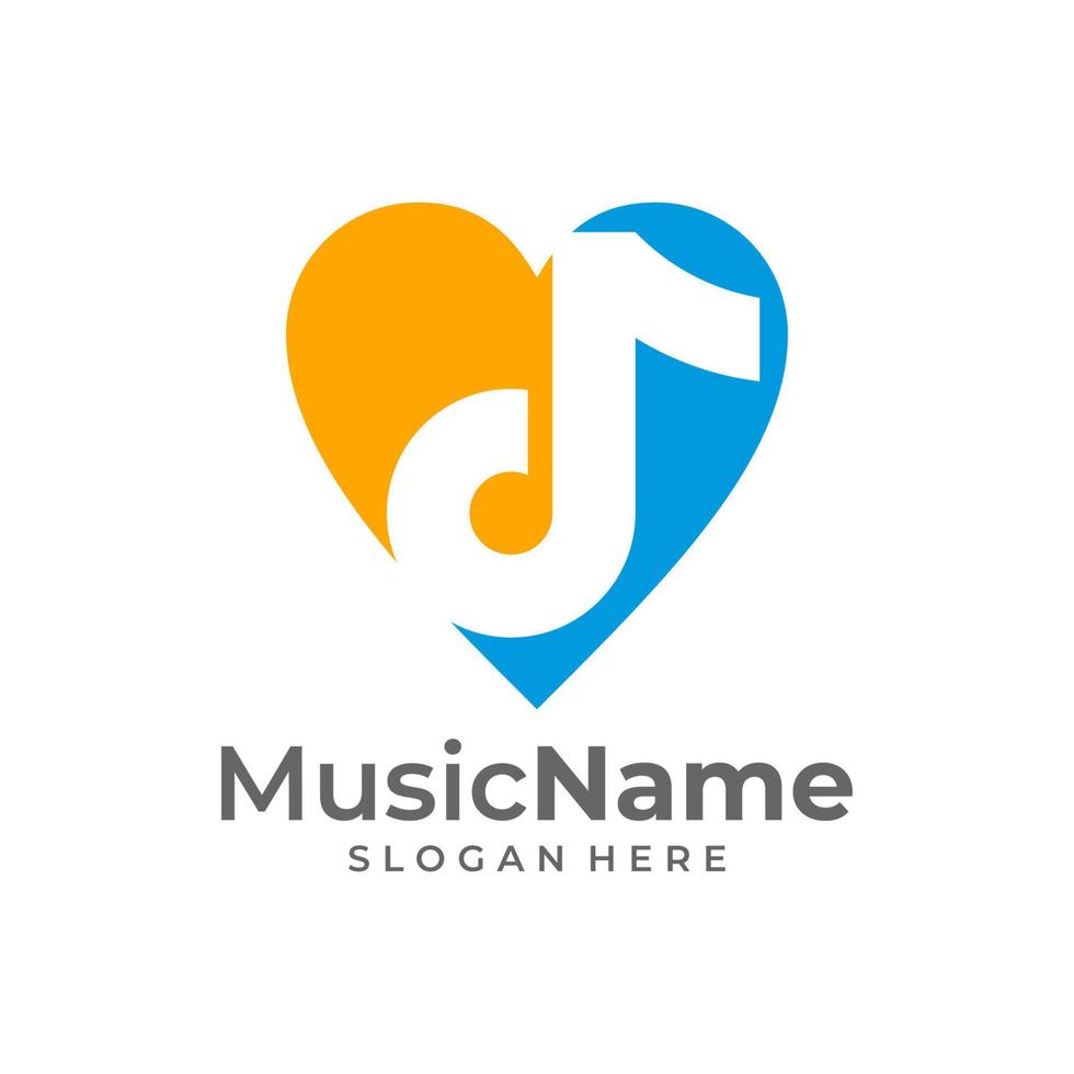Music key and heart abstract hand drawn vector logo and icon. Musical theme flat design template. Isolated on the white background